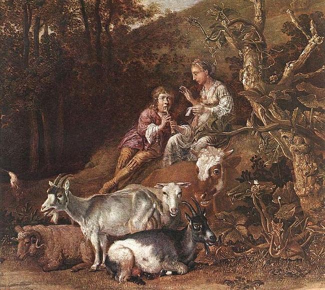 paulus potter Landscape with Shepherdess and Shepherd Playing Flute